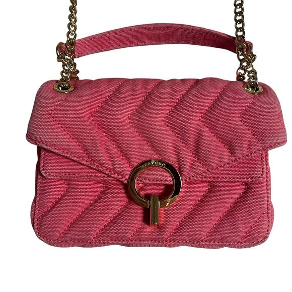 Sandro Pink Yza Quilted Gold Chain Canvas Bag - Picture 5 of 12